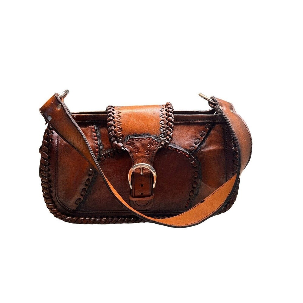 vintage HAND TOOLED handcrafted Western PURSE brown leather WESTERN handmade